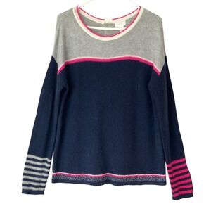 Caslon Navy Grey Pink Colorblock Sweater S Button Back Scoop Neck Long Sleeve